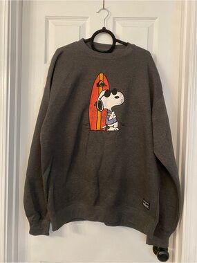 Peanuts Charcoal Gray Snoopy Surf Crewneck Sweatshirt